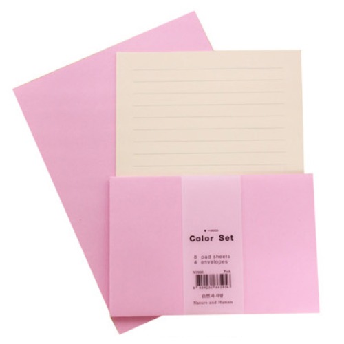 칼라편지지 봉투세트 /편지지8장 + 봉투4장(핑크색상)